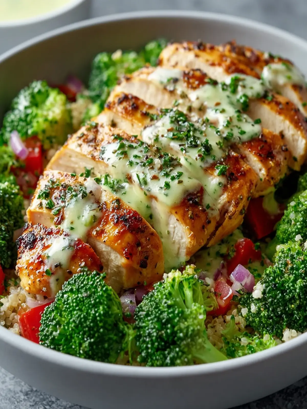 Creamy Garlic Grilled Chicken Broccoli Bowls Recipe First Image
