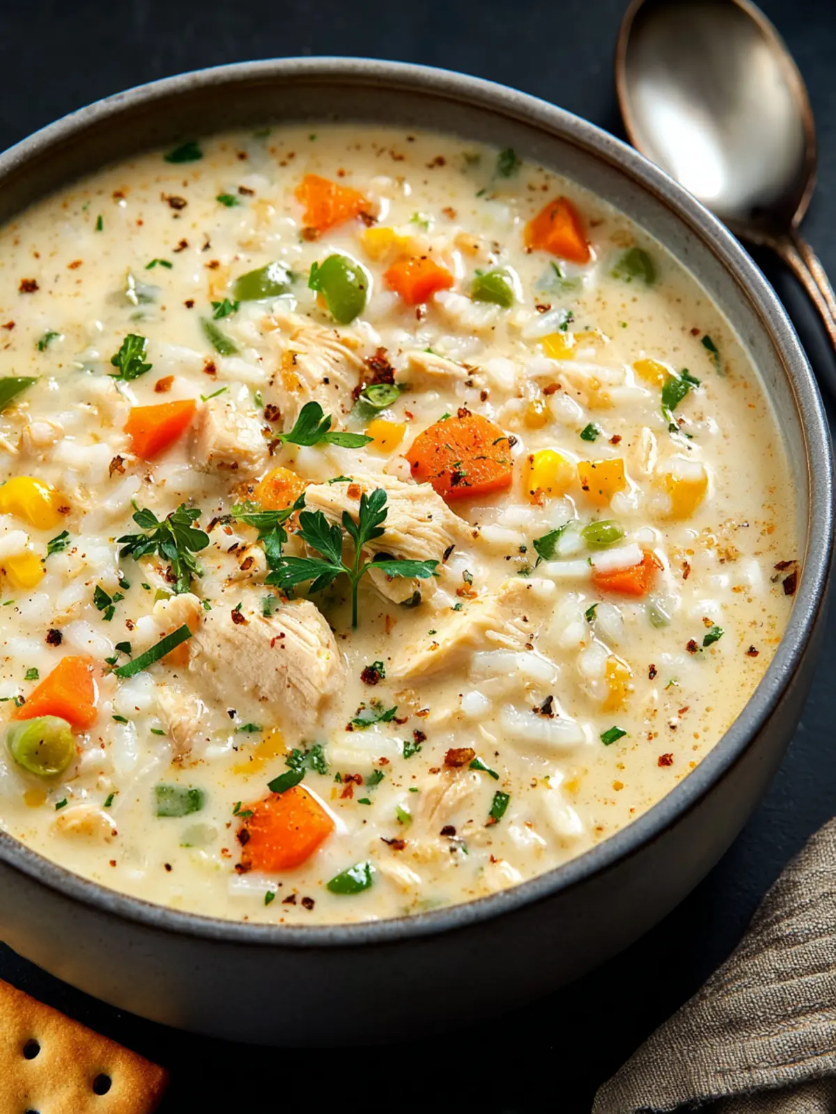 Comforting Creamy Chicken and Rice Soup Recipe First Image